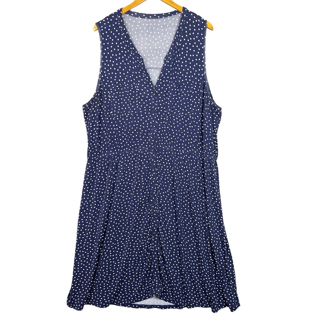 Market & Spruce Button Front Midi Dress A Line Navy White Polka‎ Dot 3X Stretch
